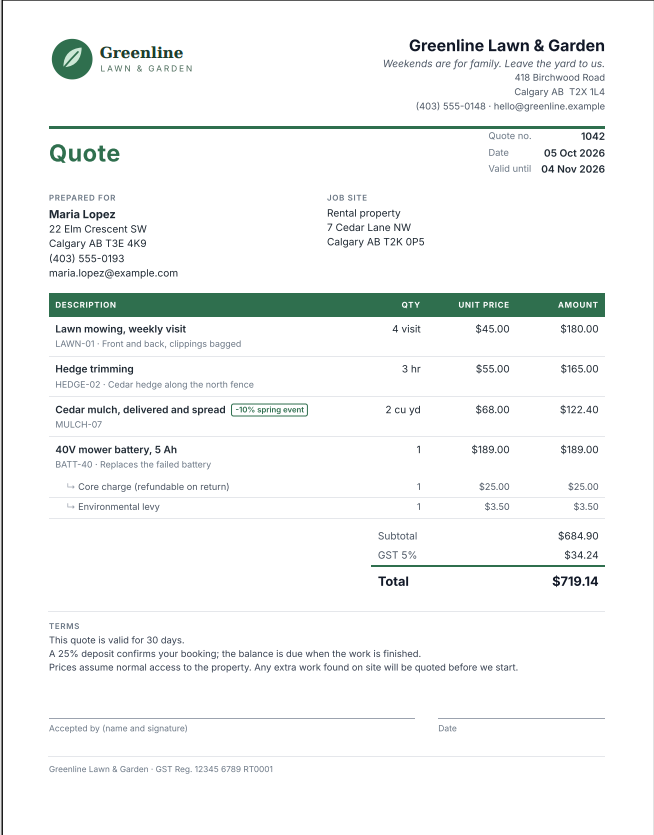 Sample Quote – Page 1