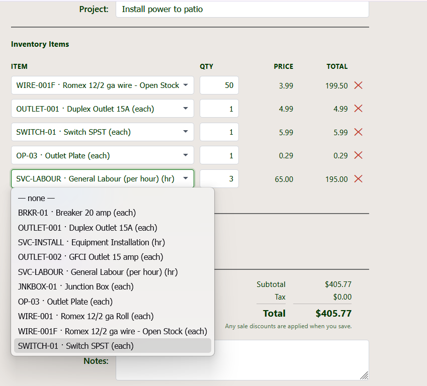 Quote to Invoice Screenshot